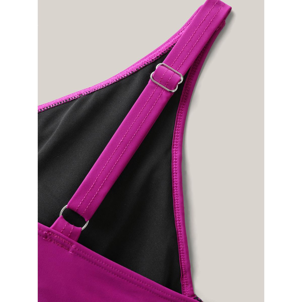 Plus Size Color Block Twist Front One-Piece Swimsuit Women's Swimwear RedViolet Resort Twist Curve Bathing Suits High stretch One Pieces BloomChic 14-16/1X Product Image