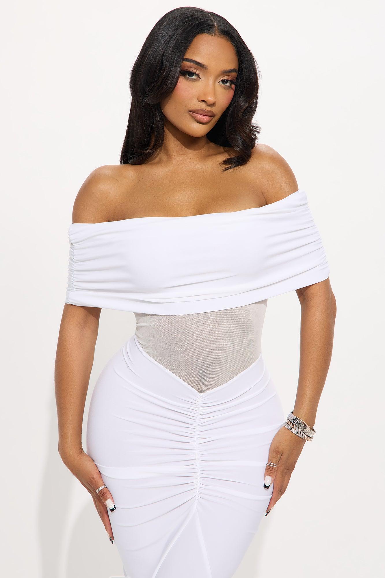 Jesika Ruched Off Shoulder Maxi Dress - White Female Product Image