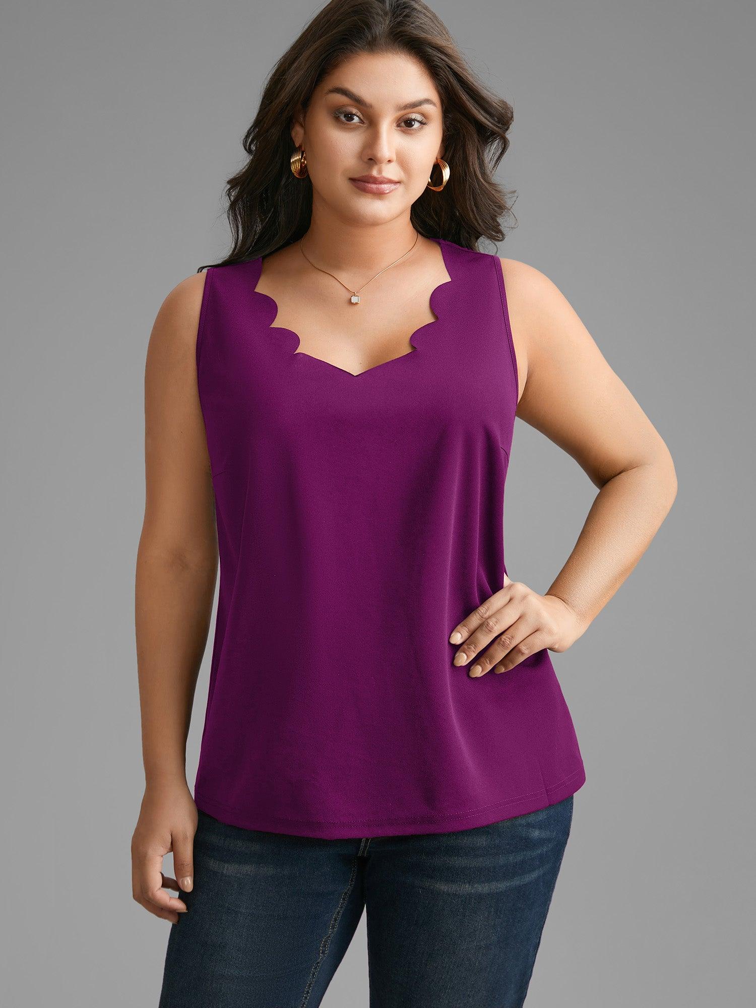 Solid V Neck Laser Cut Tank Top Female Product Image