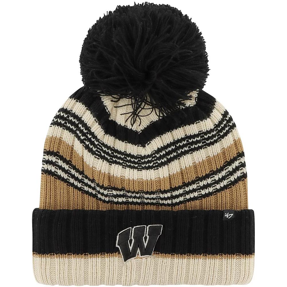 Women's '47 Khaki Wisconsin Badgers Barista Cuffed Knit Hat with Pom, Beig K Product Image