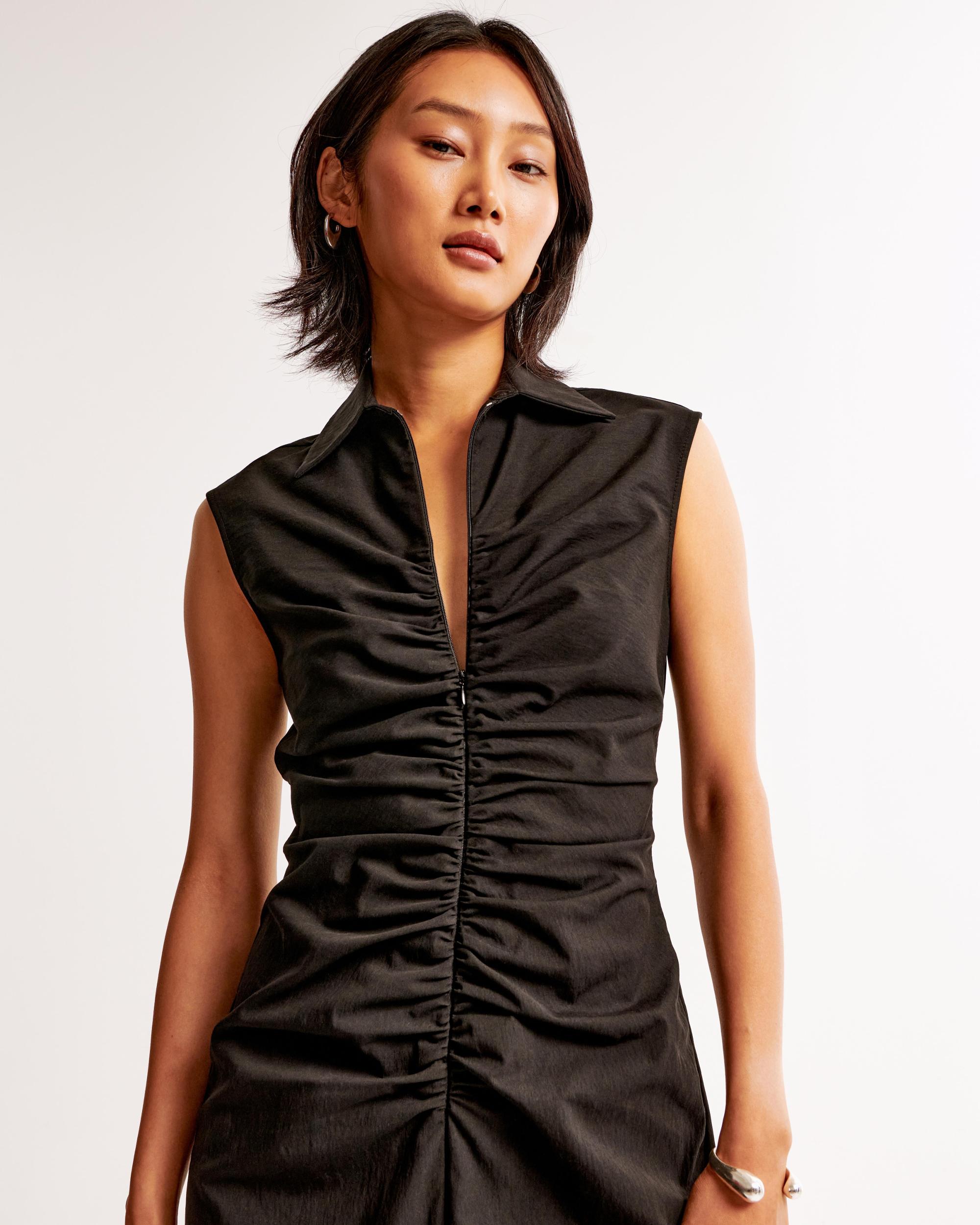 Collared Zip-Up Midi Dress Product Image