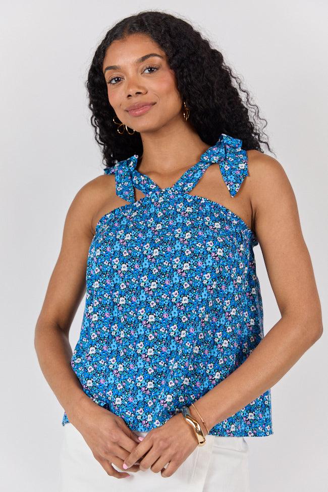 Summer Memories Navy Floral Halter Tank FINAL SALE Product Image