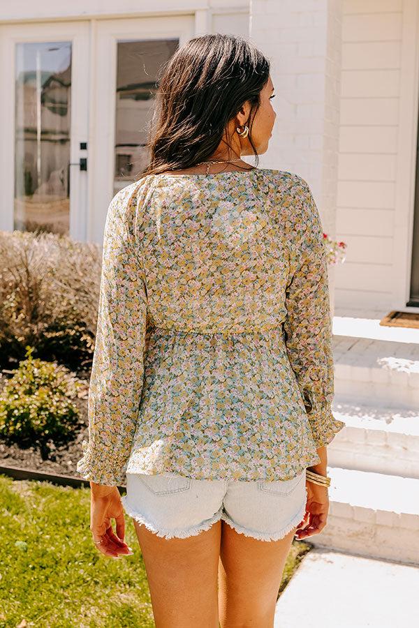 Stolen Moment Floral Front Tie Top In Aqua Product Image