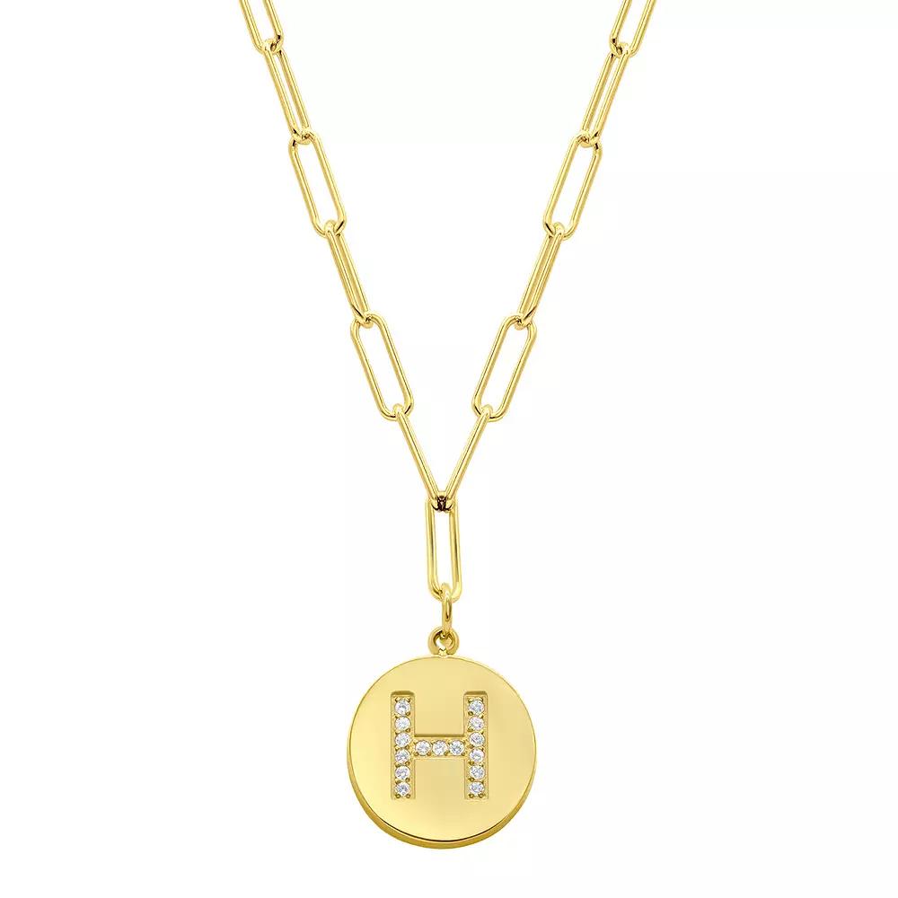 Adornia Gold Tone Adjustable Cubic Zirconia Initial Disc Pendant Paperclip Necklace, Womens Product Image