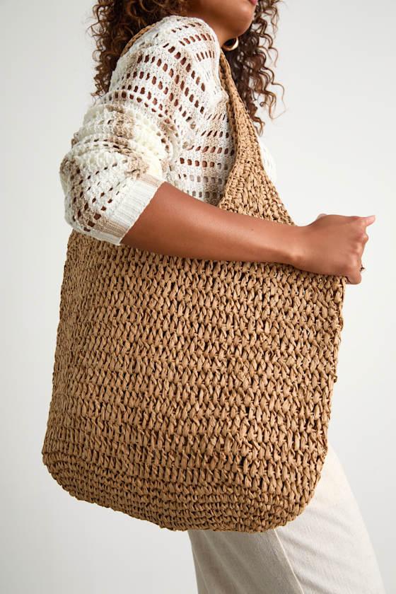 Kaniela Light Brown Raffia Woven Tote Bag Product Image
