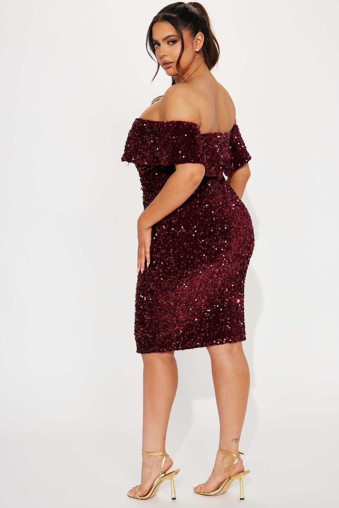 Evelyn Sequin Midi Dress - Burgundy Product Image
