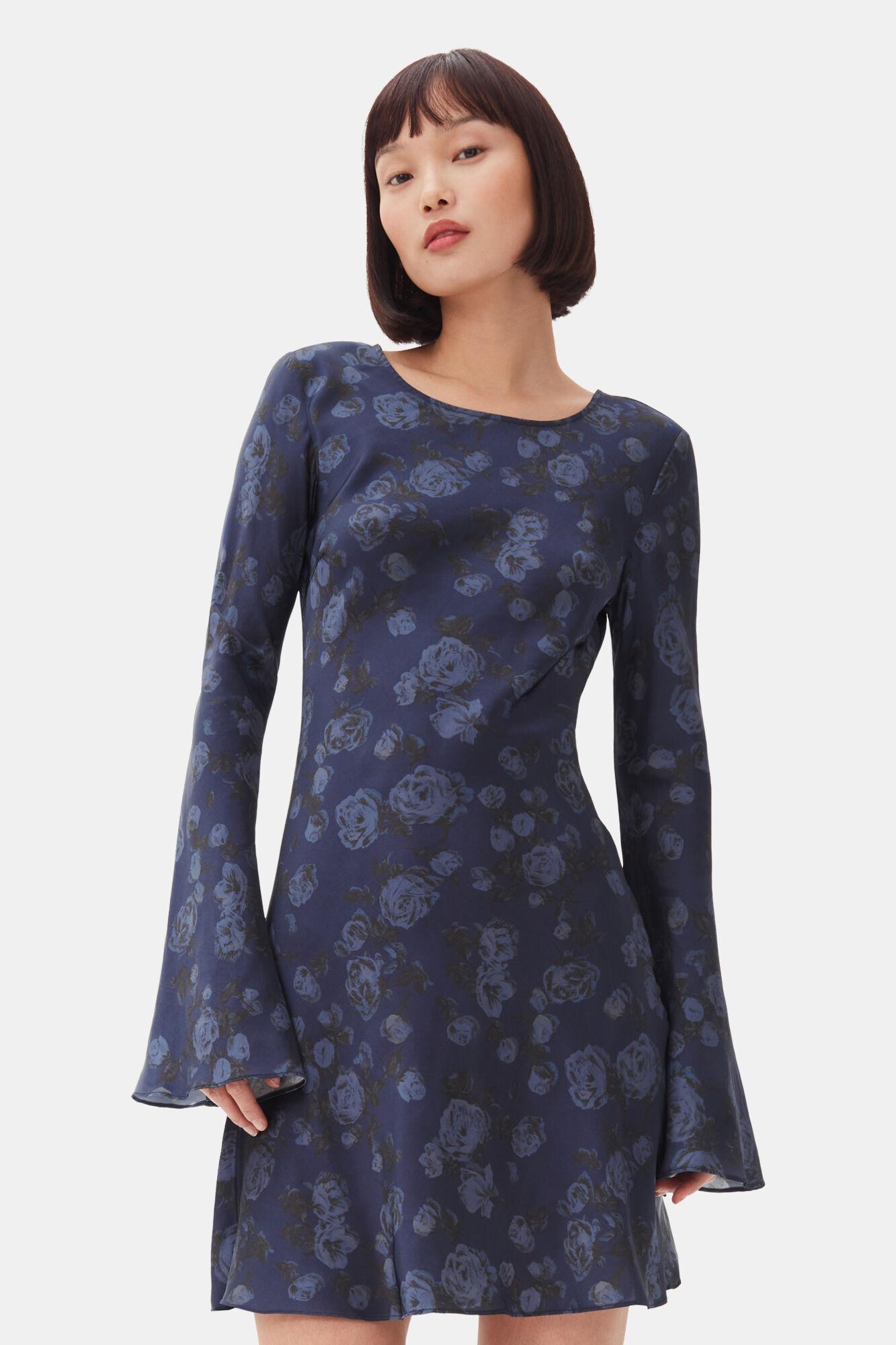 Dark Blue Floral Printed Mini Dress Product Image