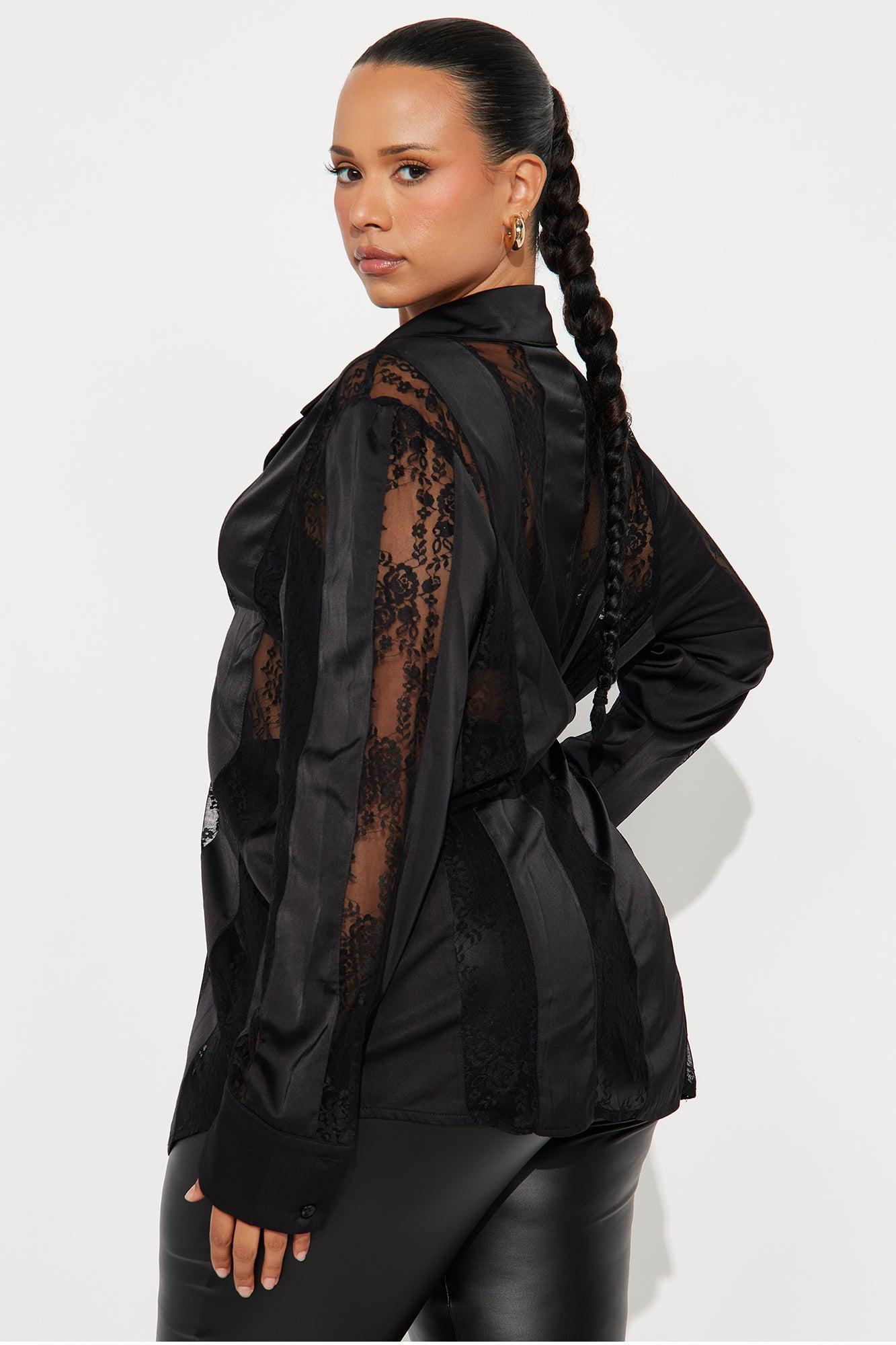 Lace Whispers Satin Shirt - Black Female Product Image