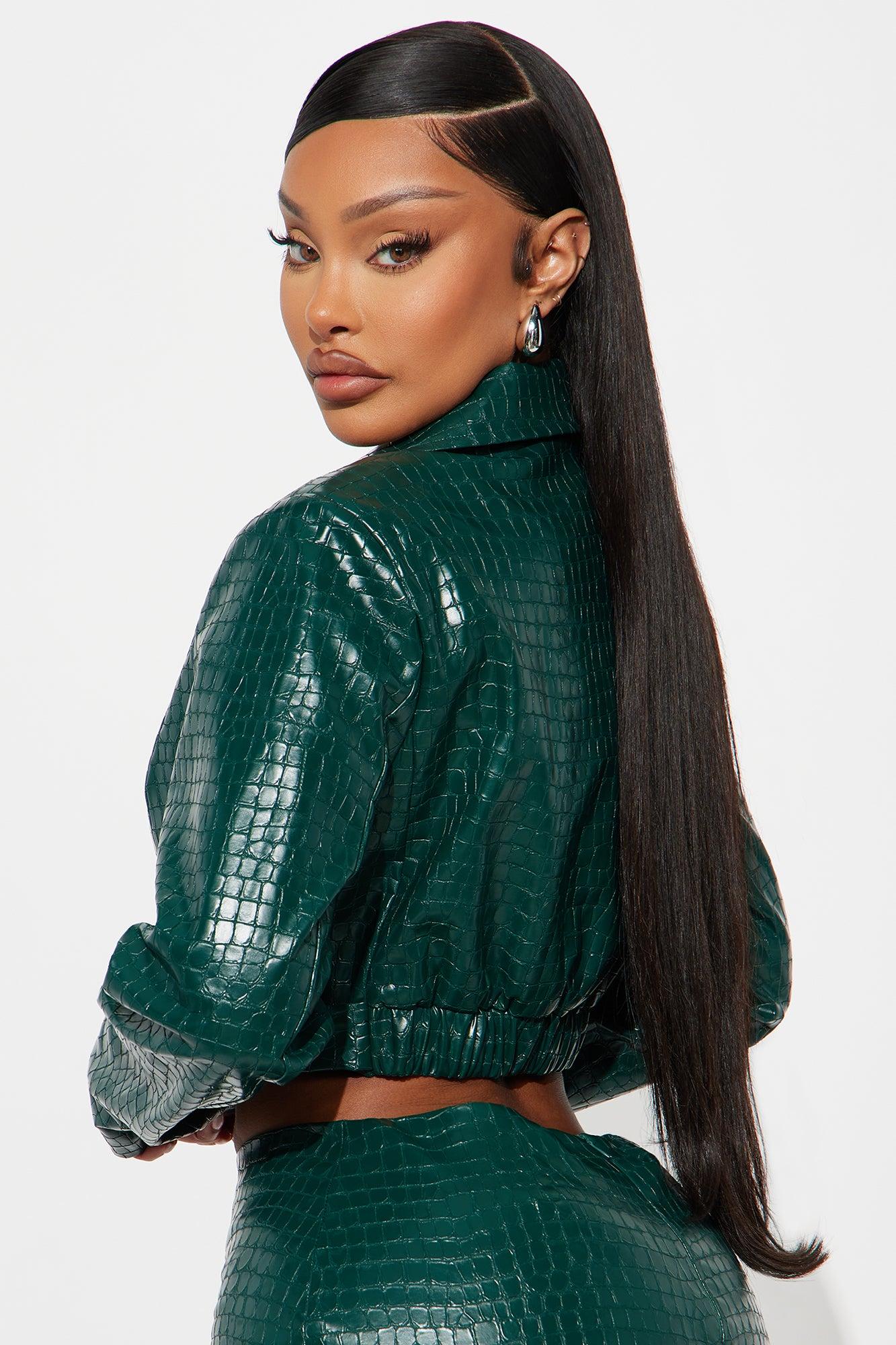 Tara Croc Faux Leather Mini Skirt - Green Product Image