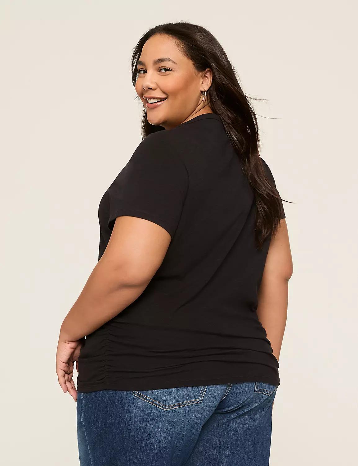 Short-Sleeve V-Neck Side-Ruched Tee Product Image