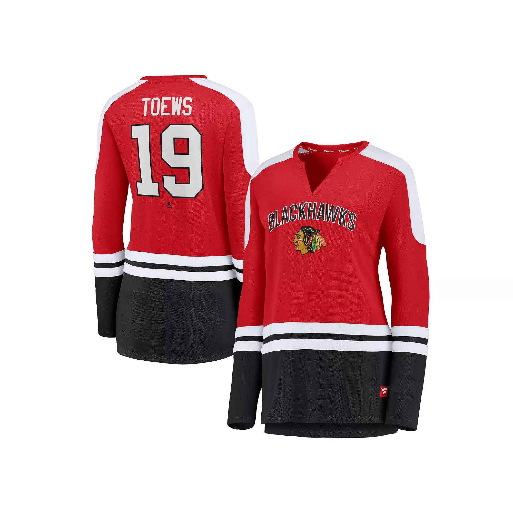 Women's Fanatics Branded Jonathan Toews Red/Black Chicago Blackhawks Power Player Long Sleeve Notch Neck T-Shirt, Size: XS Product Image