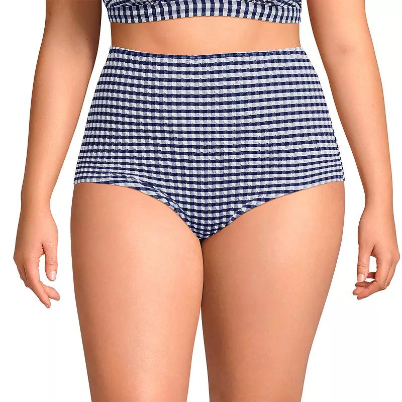 Plus Size Lands' End Tummy Control Gingham Tugless High Waisted Bikini Bottoms, Women's, Size: 1XL, Pink White Gingham Product Image