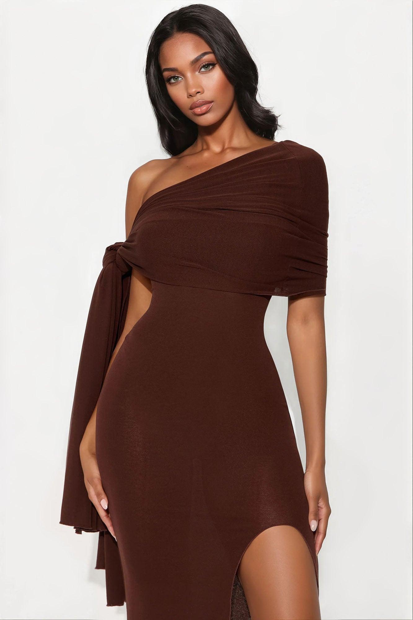 Paloma Draped Maxi Dress - Brown Product Image
