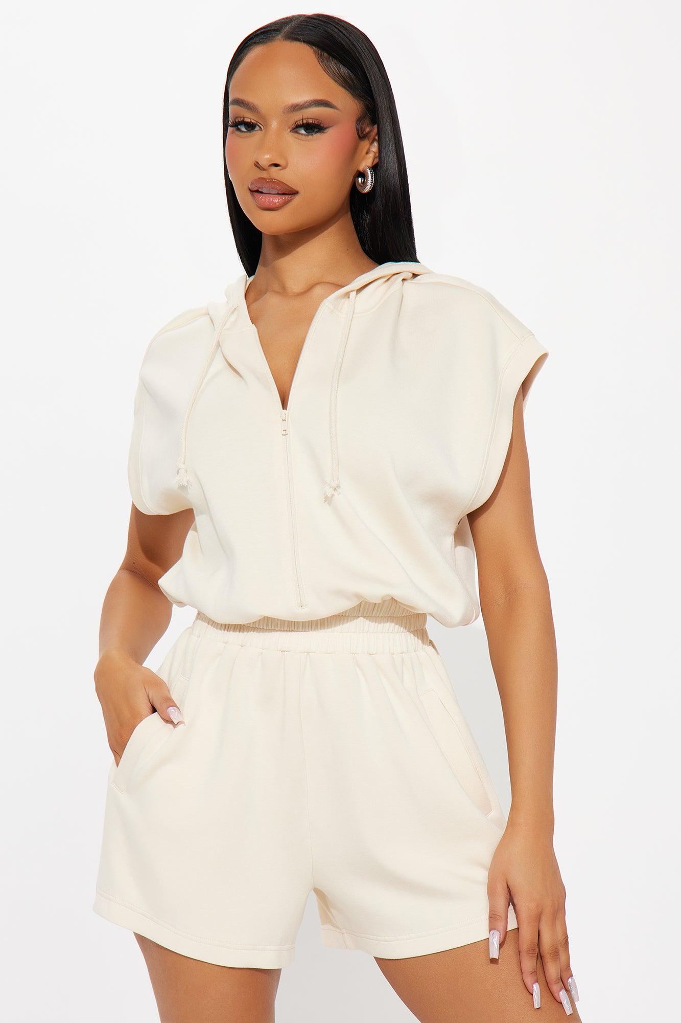 Running Errands Short Sleeve Romper - Cream Product Image