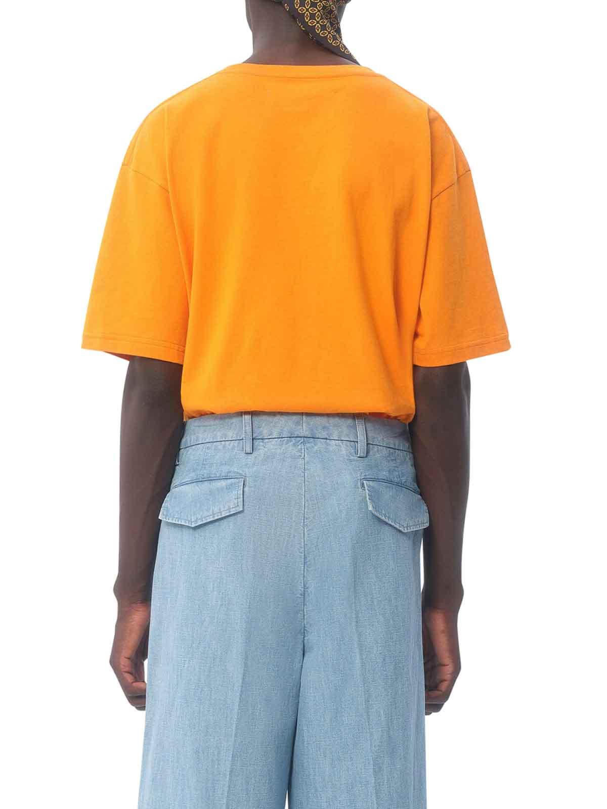 VALENTINO Cotton T-shirt With Chez Print In Orange Product Image