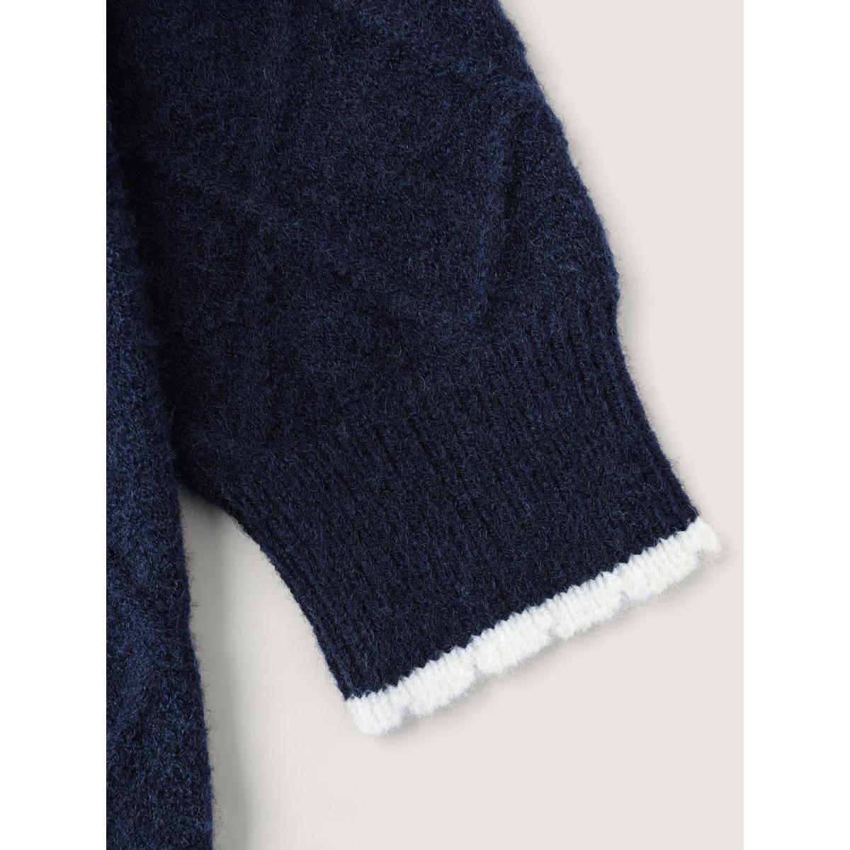 Plus Size Curvy Contrast Hem Textured Turtleneck Pullover Midnight Women Leisure Loose Long Sleeve Turtleneck Casual Pullovers BloomChic 22-24/3X Product Image