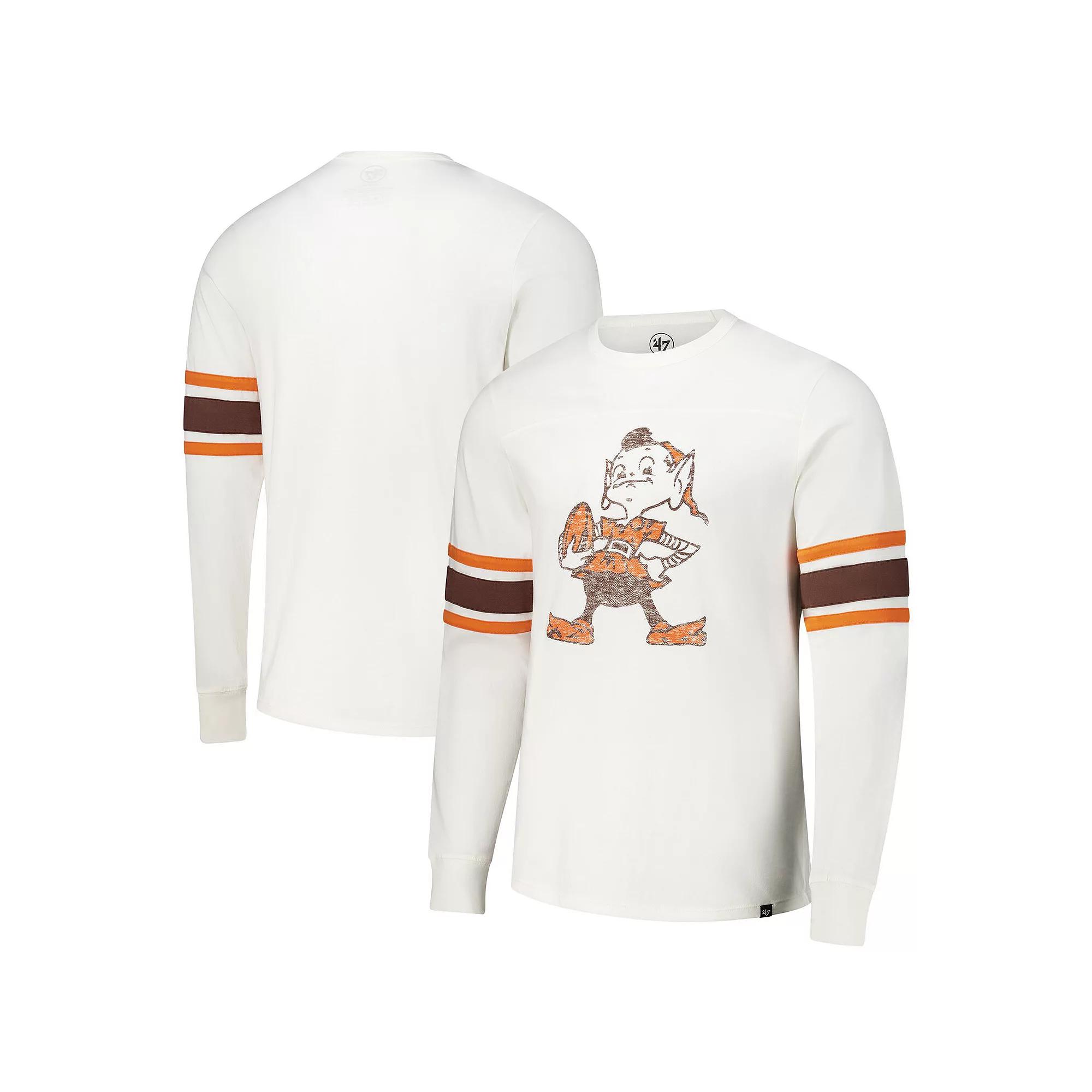 Men's '47 White Cleveland Browns Gridiron Throwback Premier Brex Long Sleeve T-Shirt,  Product Image