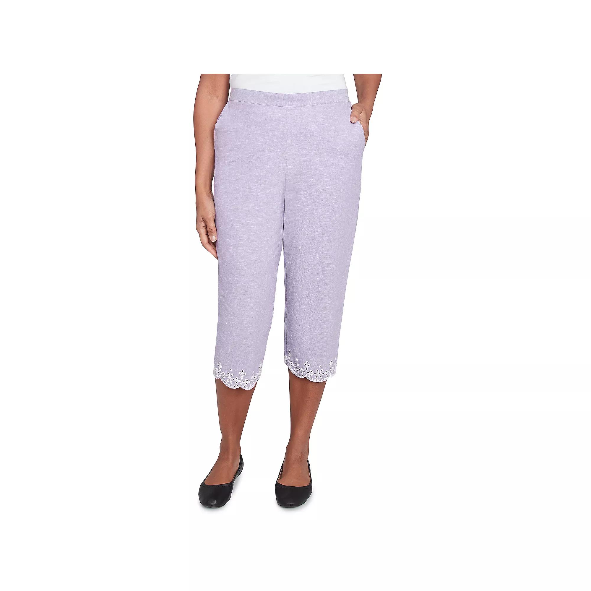 Petite Alfred Dunner Eyelet Embroidered Capri Pants, Women's, Size: 10 Petite, Purple Product Image