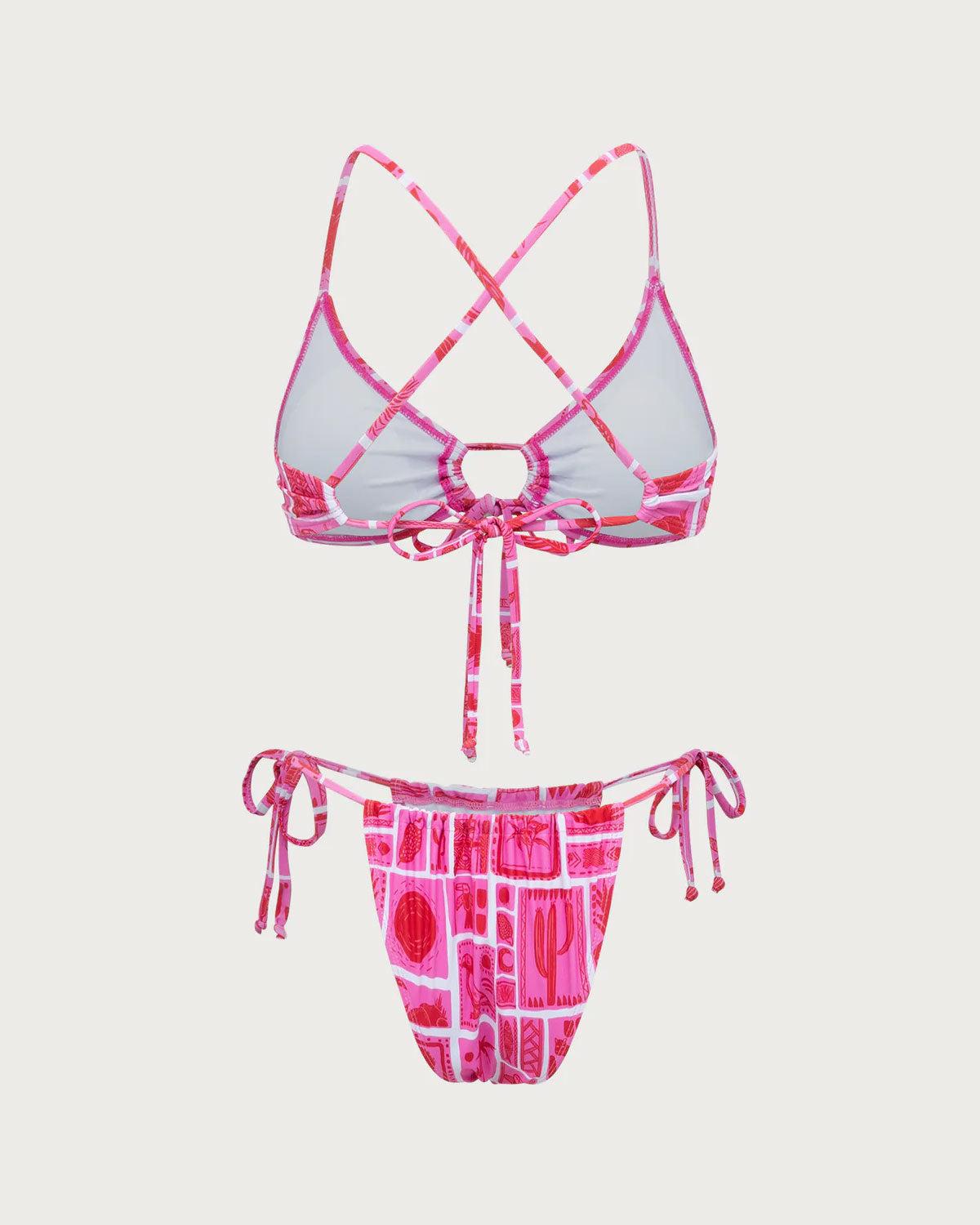 Pink Geometric Ruched Bikini Set Product Image