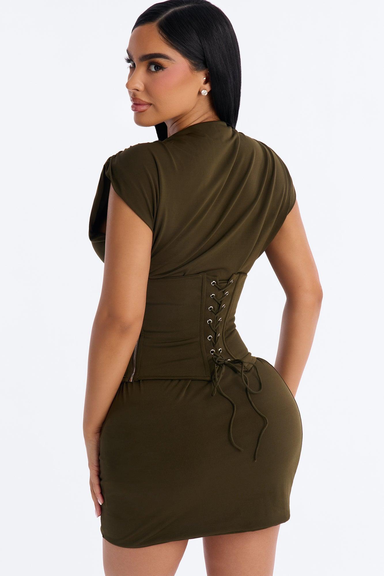 Aliza Corset Waist Mini Dress Set - Olive Female Product Image