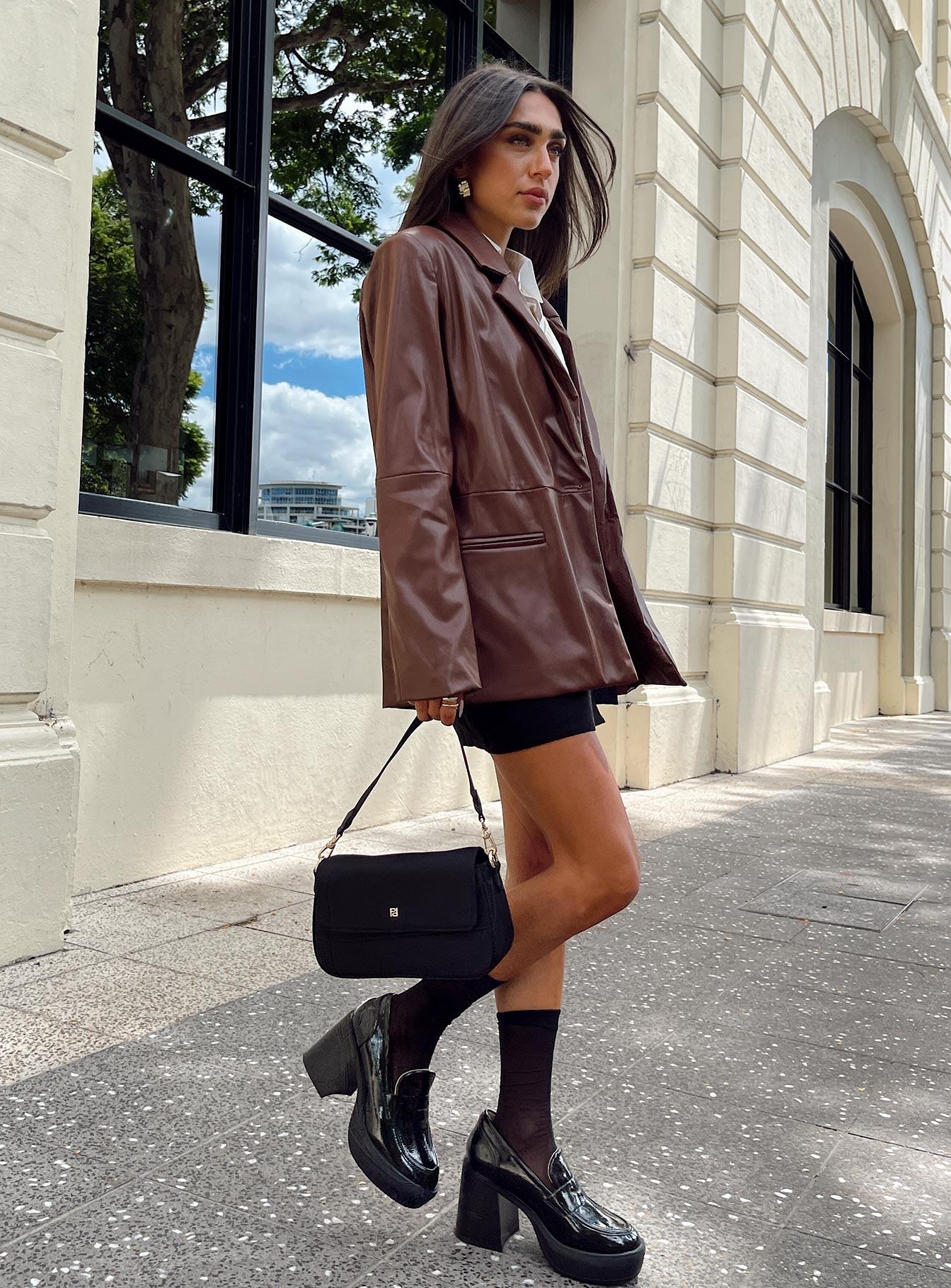 Morrison Faux Leather Blazer Brown Product Image