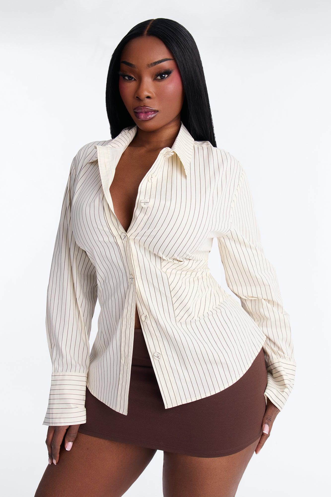 Jenna Pinstripe Poplin Shirt - Cream/combo Female Product Image