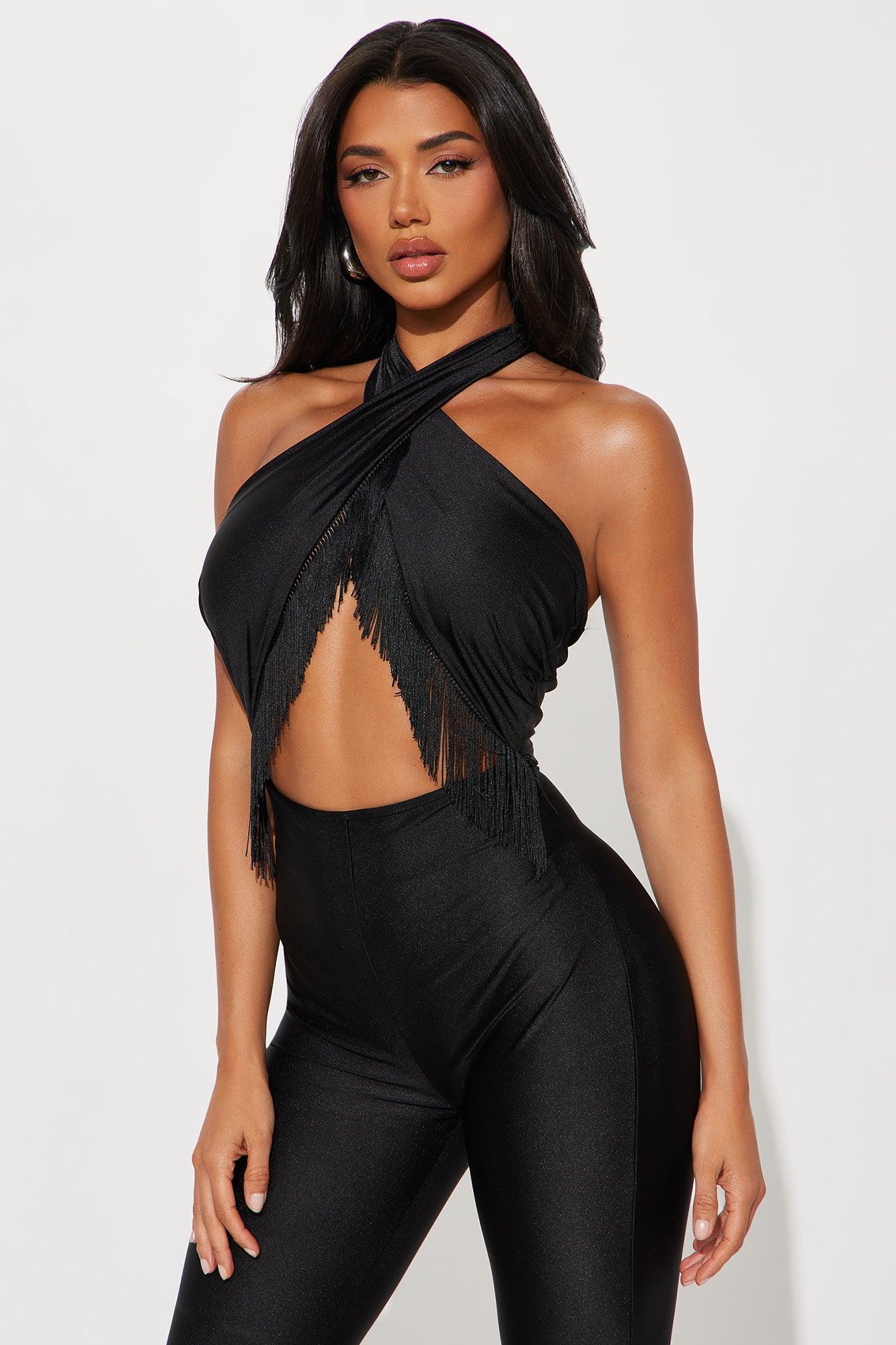 Watch Me Dance Fringe Jumpsuit - Black Product Image