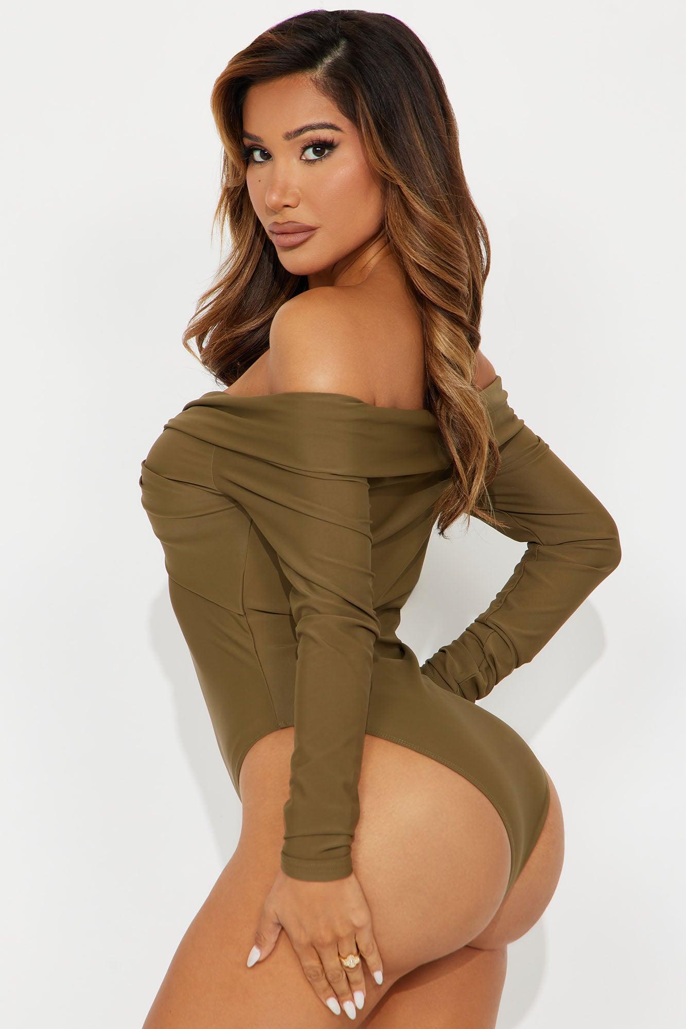 Sylvie Long Sleeve Off Shoulder Bodysuit - Olive Female Product Image
