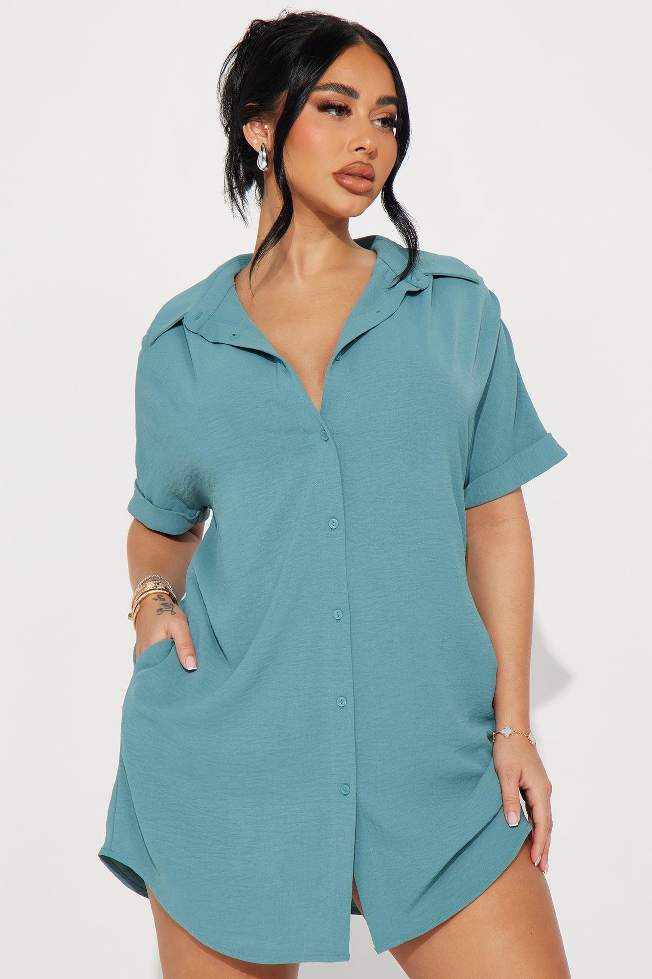 Amelia Mini Shirt Dress - Green Product Image