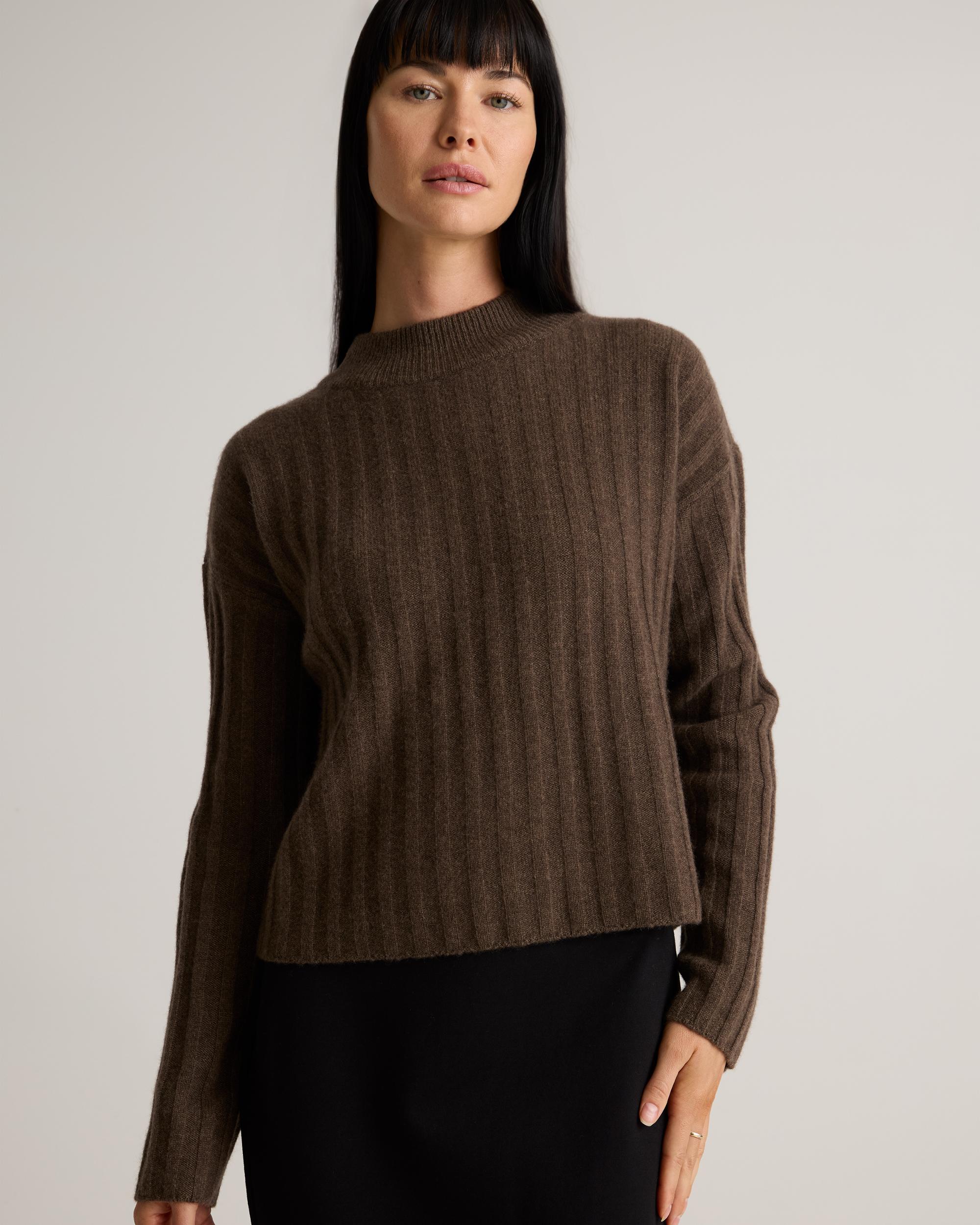 Quince | Women's Mongolian Cashmere Wide-Rib Cropped Mockneck Sweater Product Image