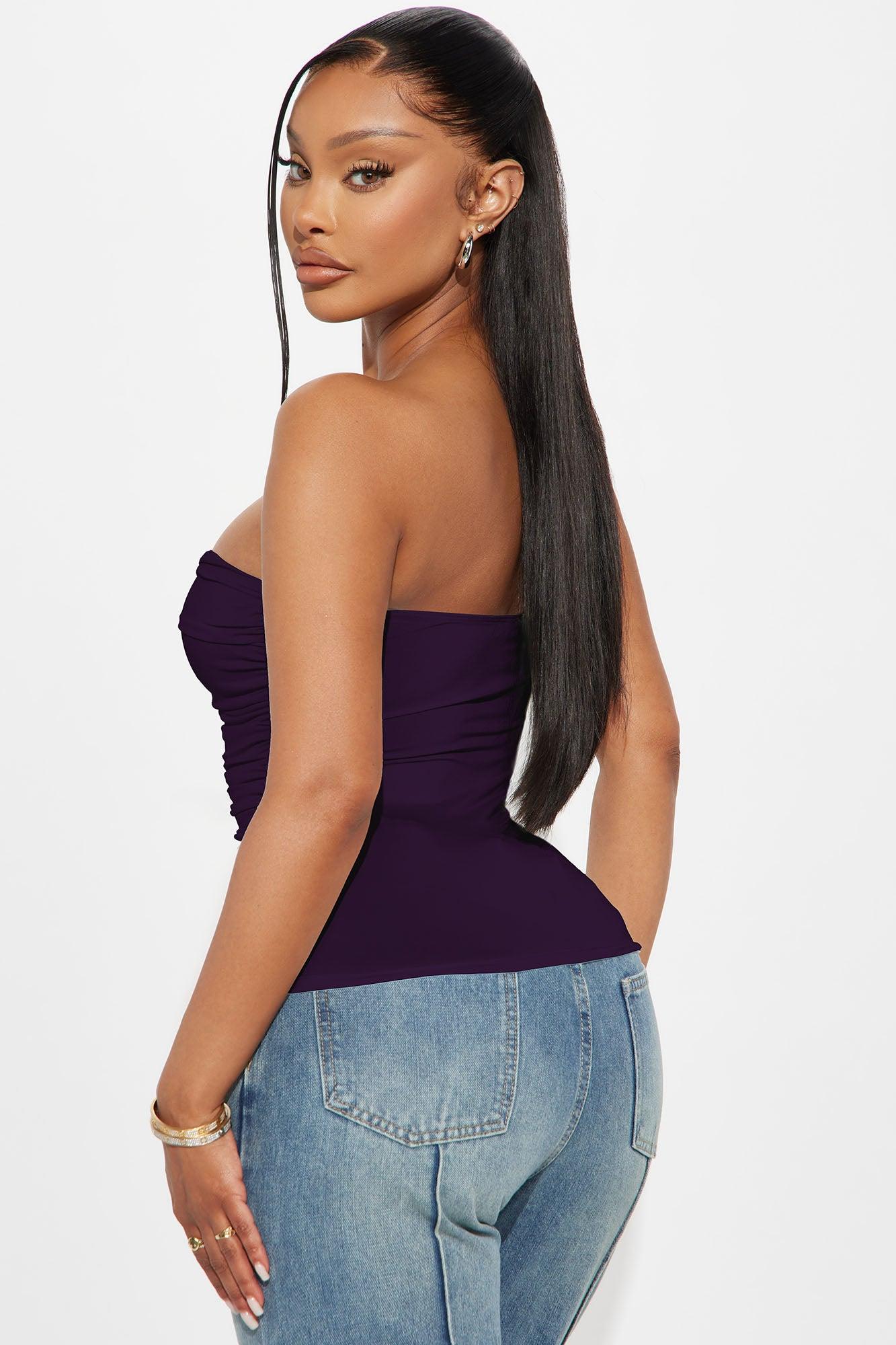 Run It Up Ruched Tube Top - Plum Female Product Image