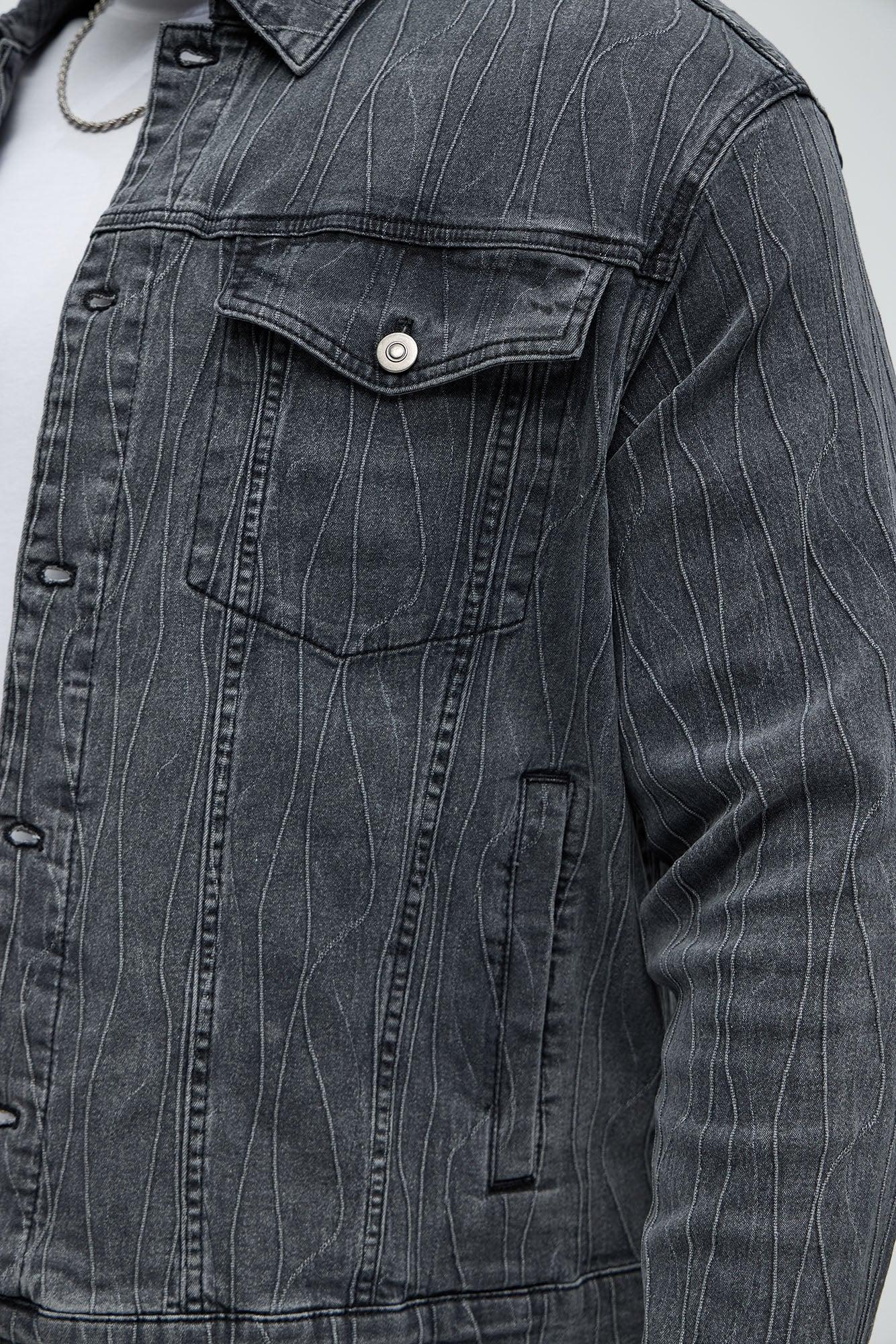 Wavy Jacquard Trucker Denim Jacket - Grey Product Image