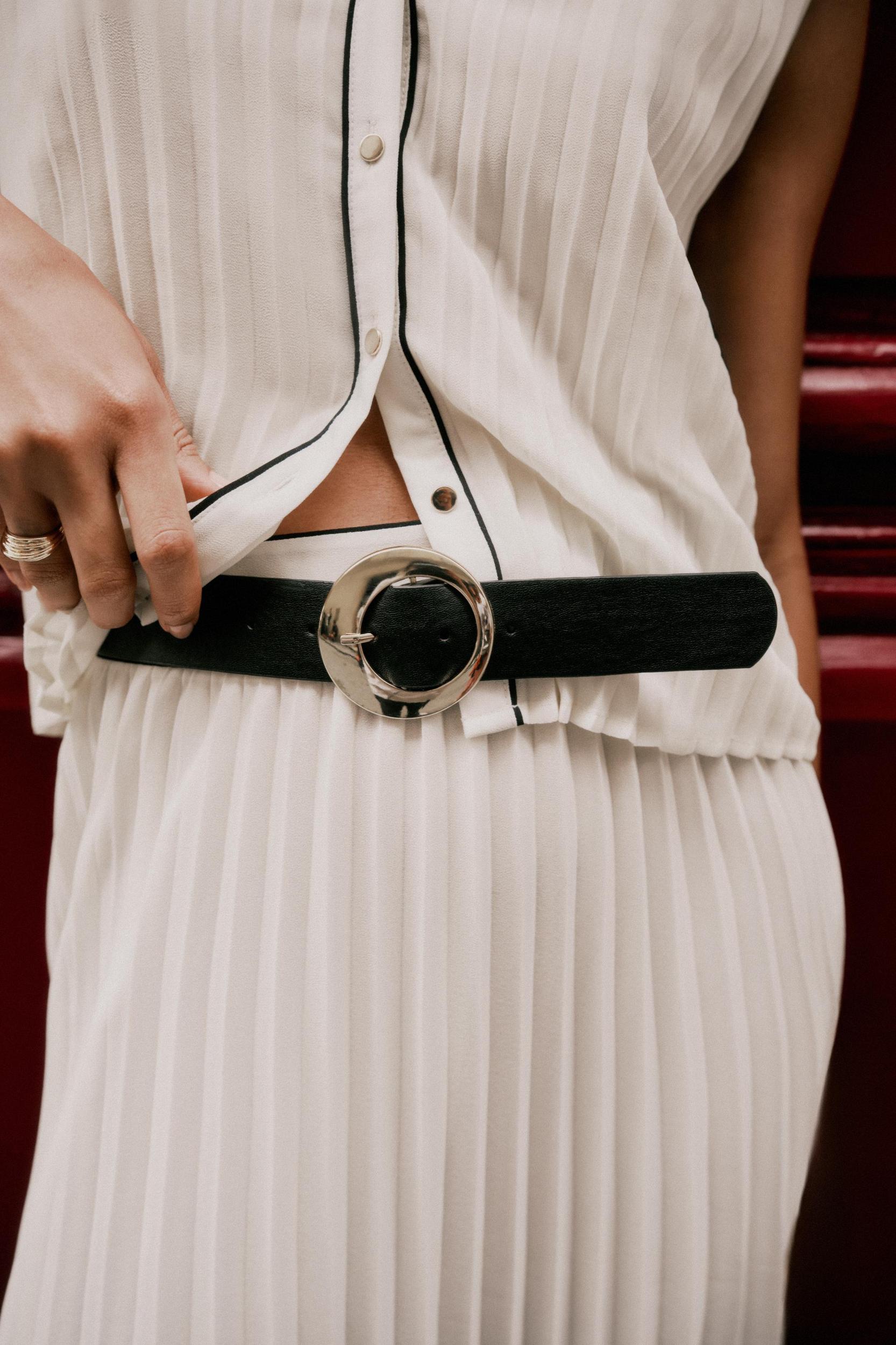 BELTED PLEATED MIDI SKIRT Product Image