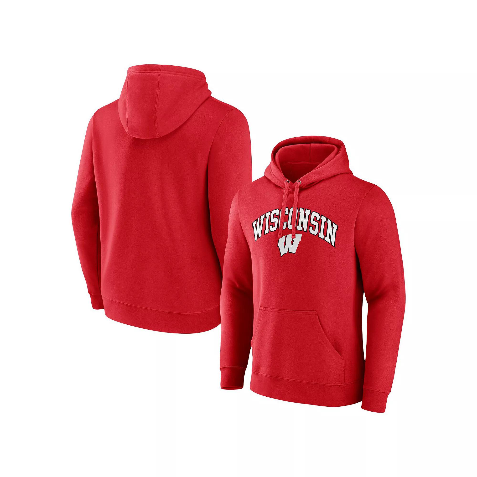 Men's Fanatics Red Wisconsin Badgers Arched Logo Pullover Hoodie,  Product Image