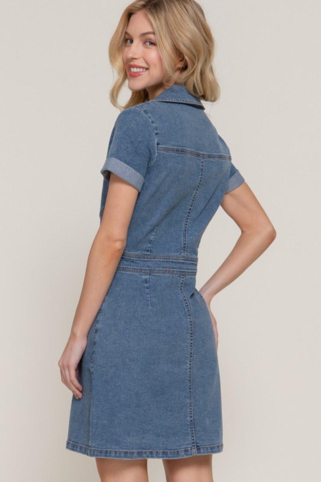 Short Sleeve Denim Mini Dress Product Image