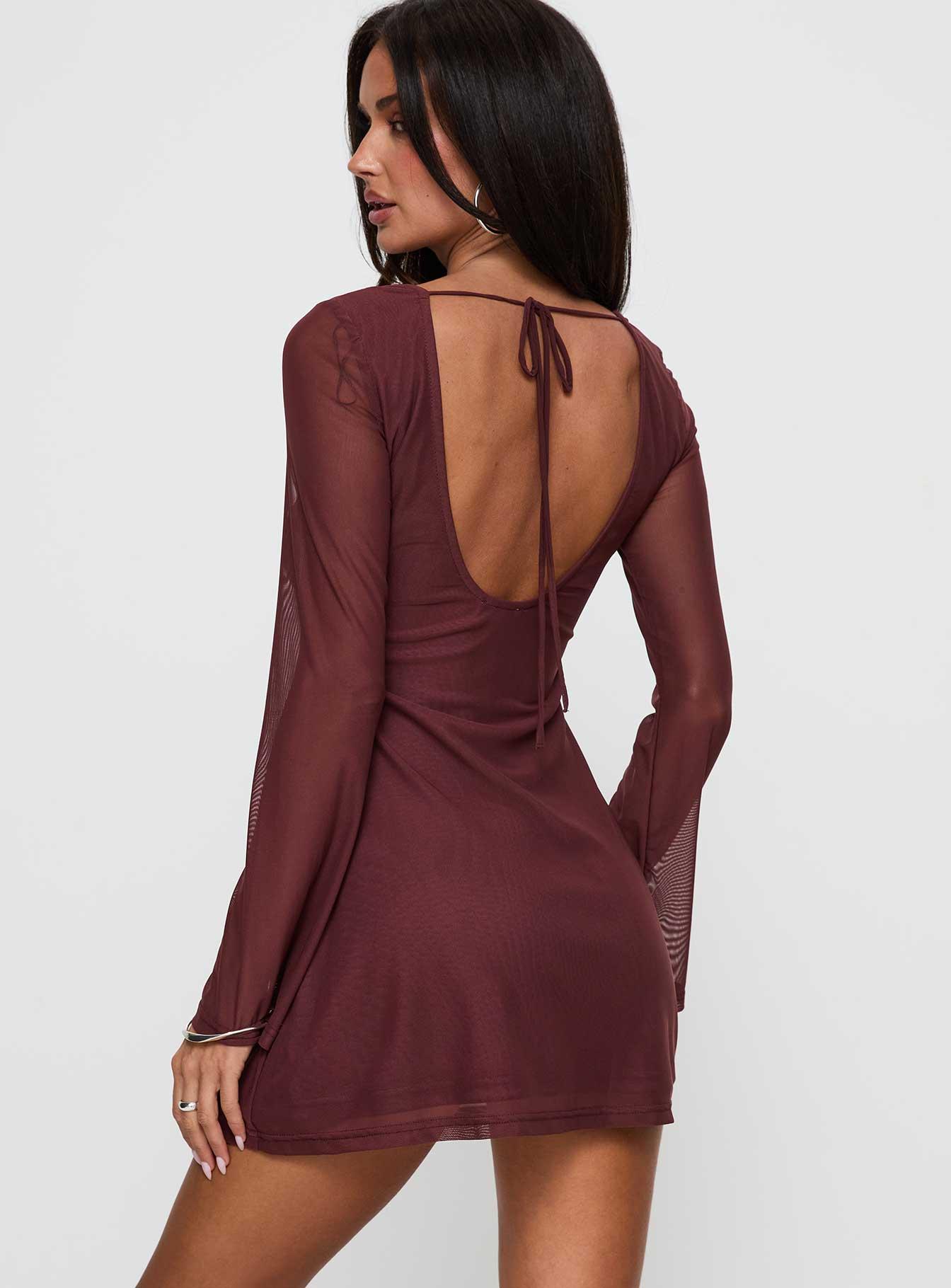 Artique Long Sleeve Mini Dress Brown Product Image