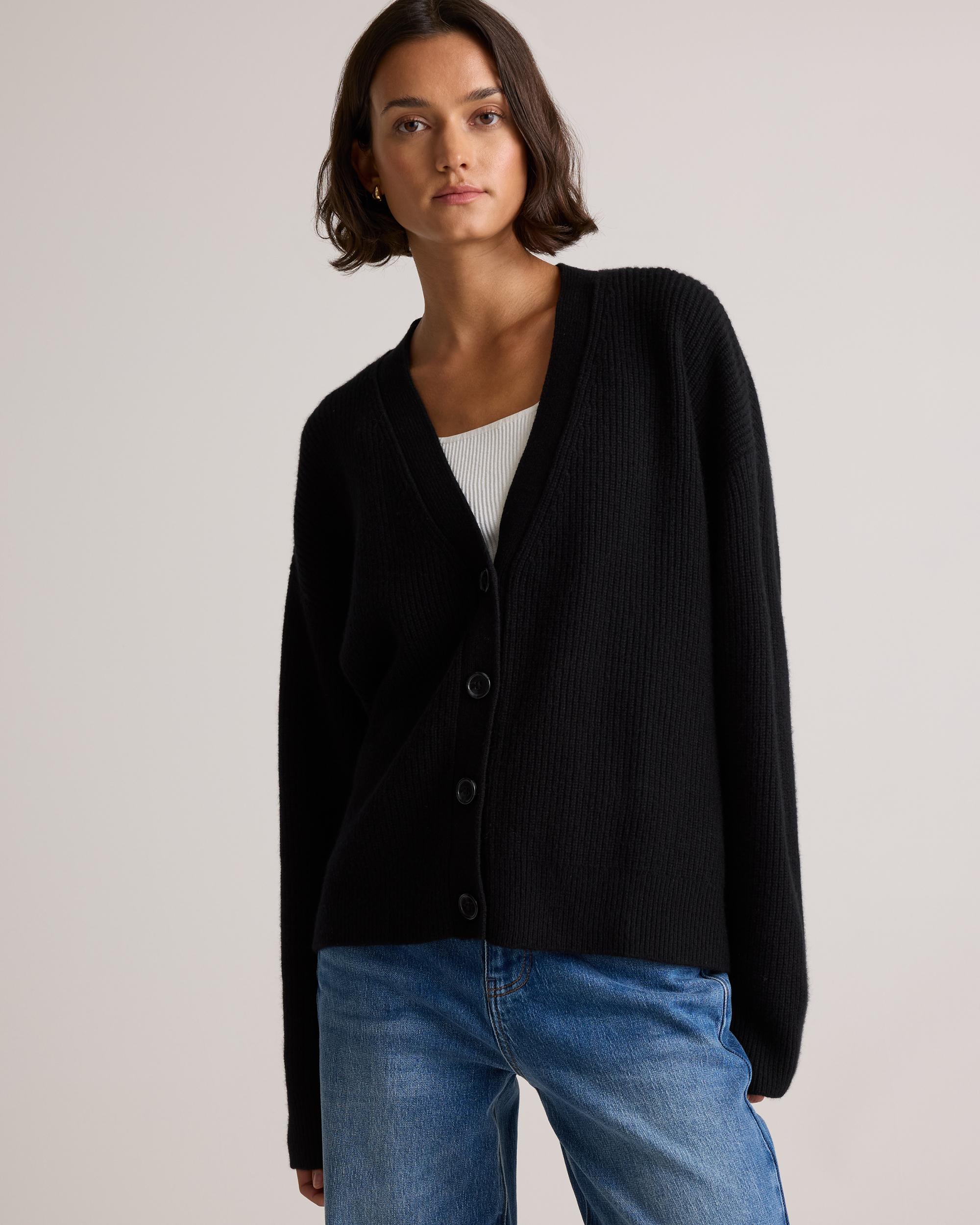 Quince | Women's Mongolian Cashmere Fisherman Boxy Cropped Cardigan Sweater Product Image