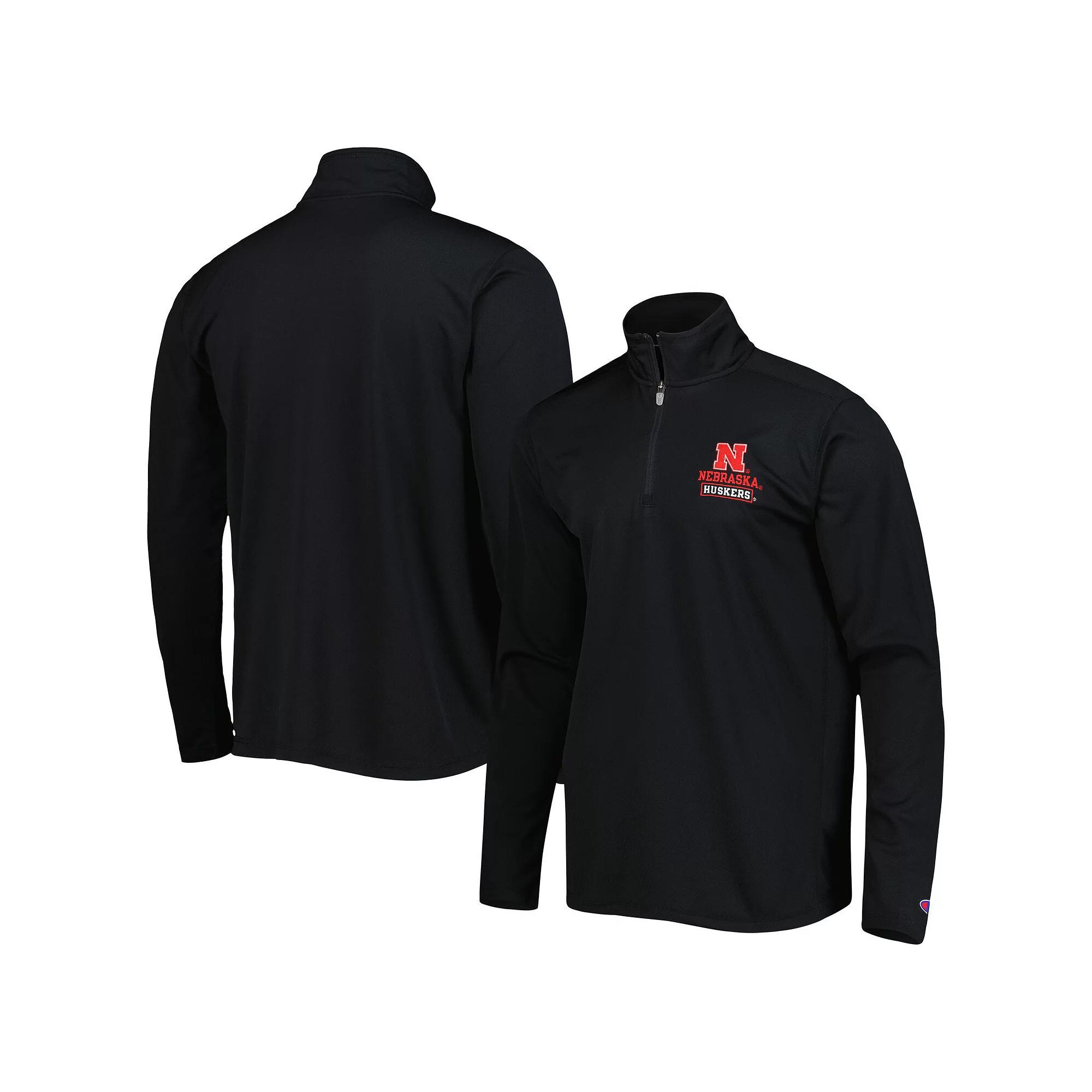 Men's Champion Black Nebraska Huskers Textured Quarter-Zip Jacket, Size: Small Product Image