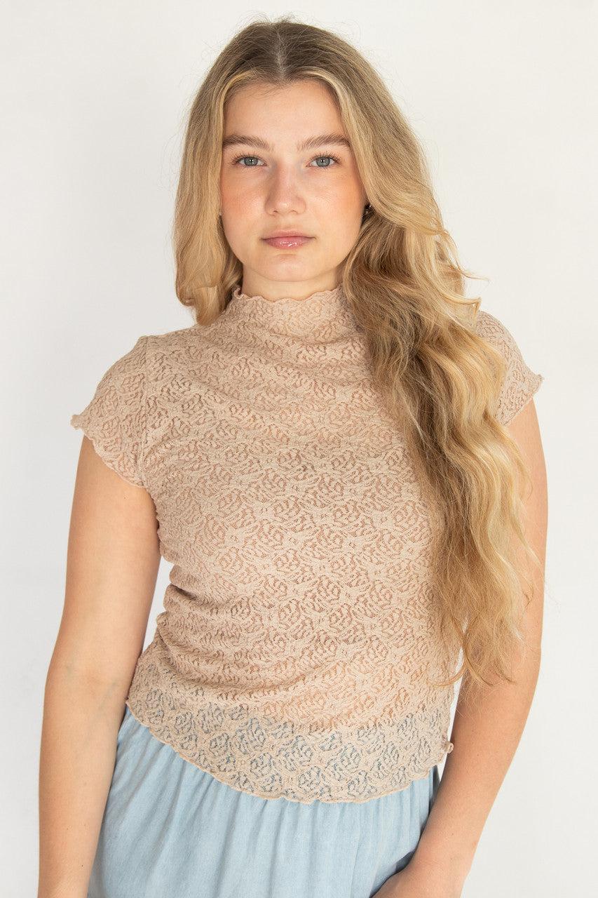 Mock Neck Lace Tee Product Image