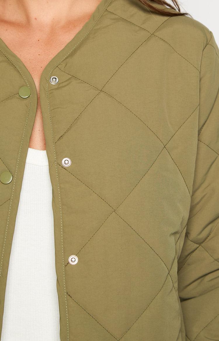 Steph Khaki Quilted Bomber Jacket Product Image