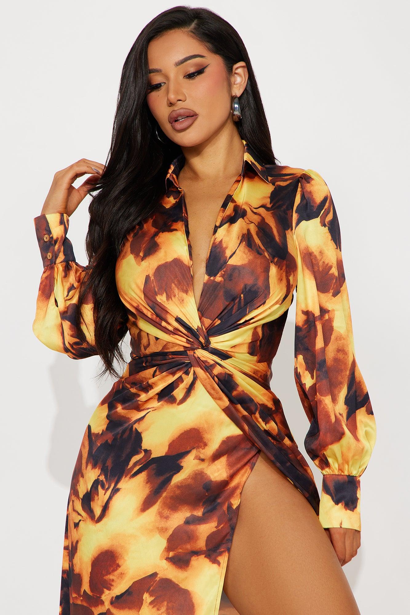 Miranda Satin Maxi Dress - Yellow/combo Product Image