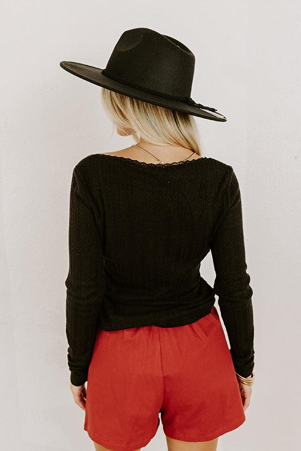 Graceful Smile Pointelle Knit Top in Black Product Image