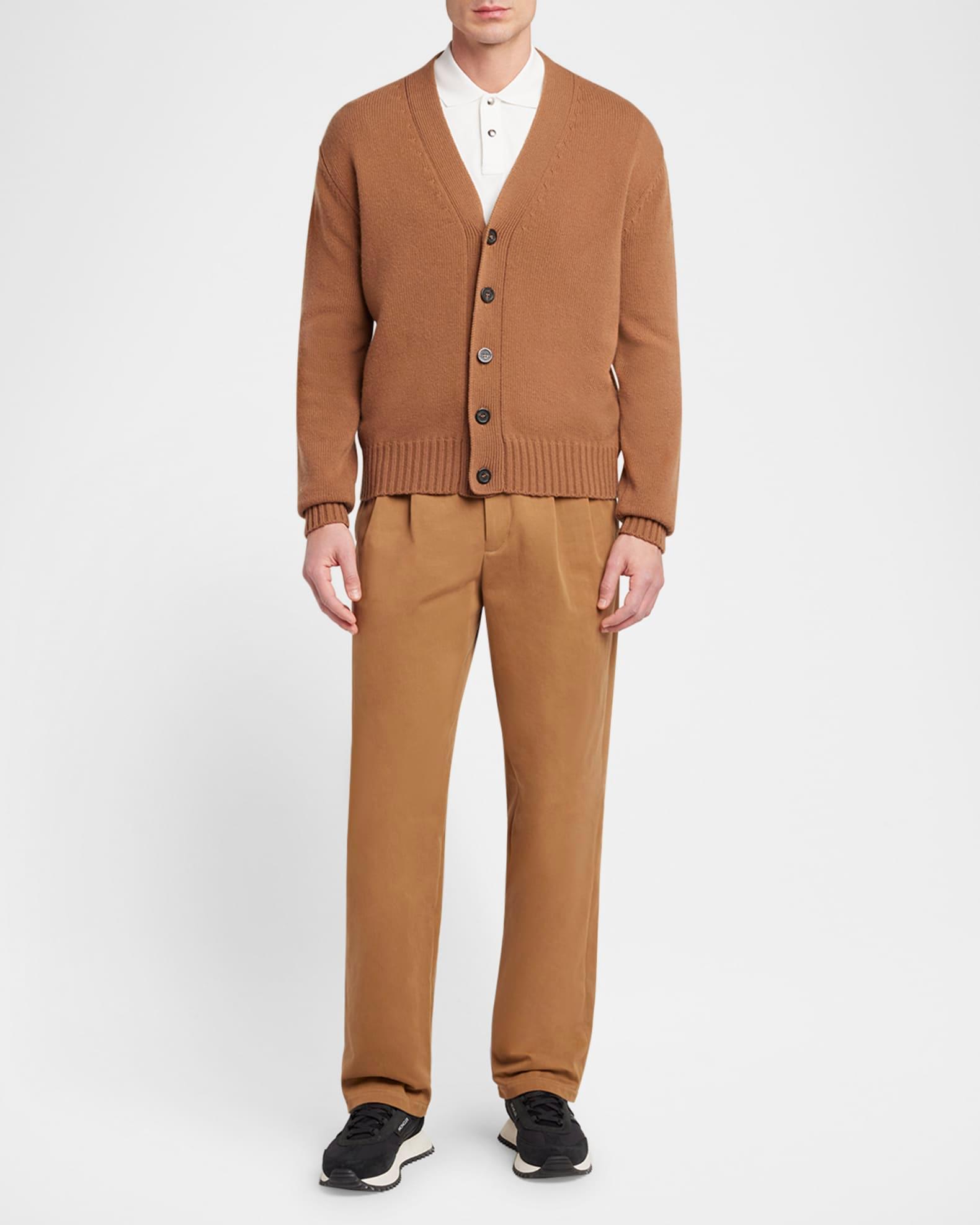 Men's Leather Logo Wool Knit Cardigan  Product Image