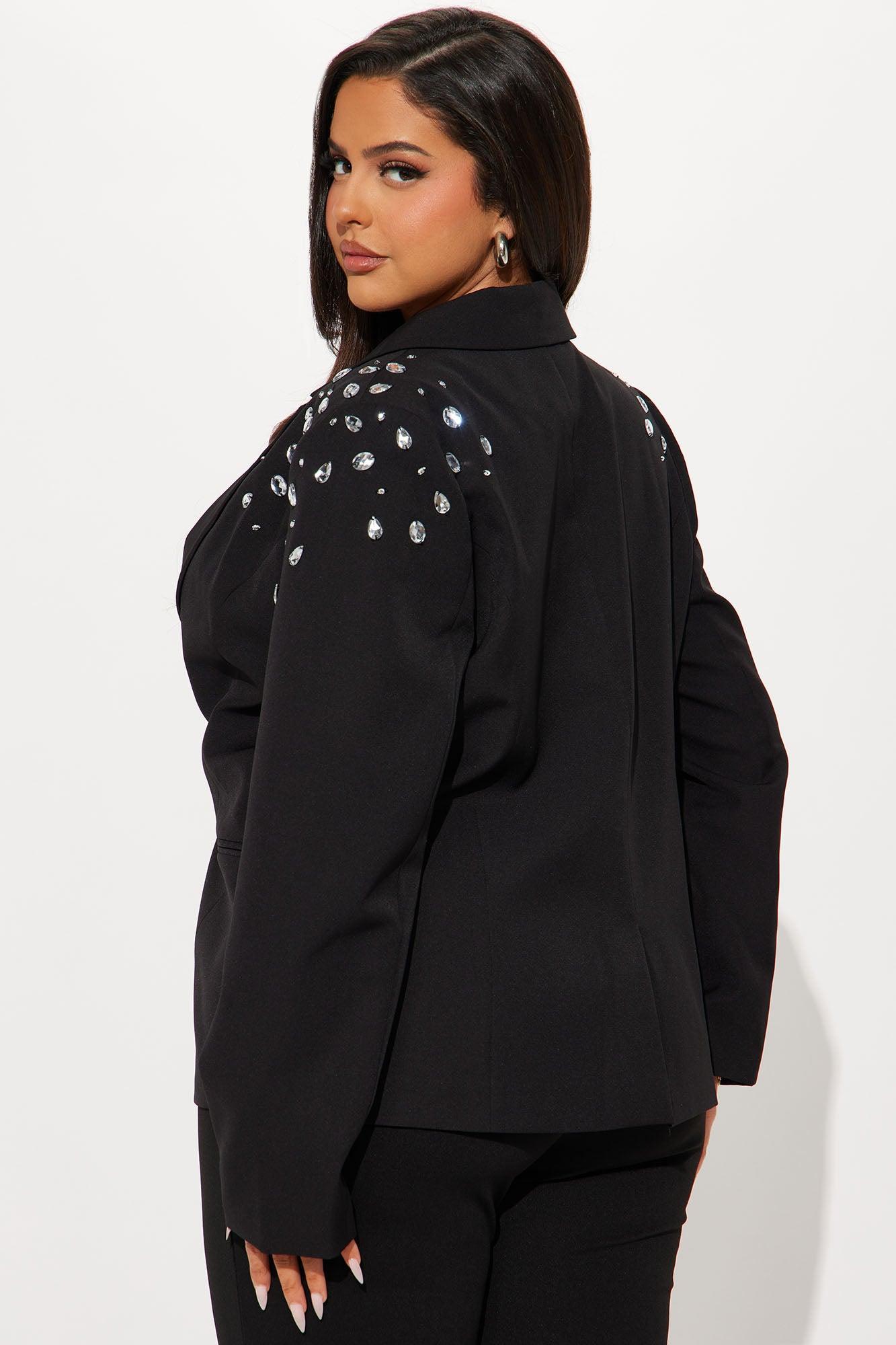 Save Your Tears Rhinestone Blazer - Black Product Image