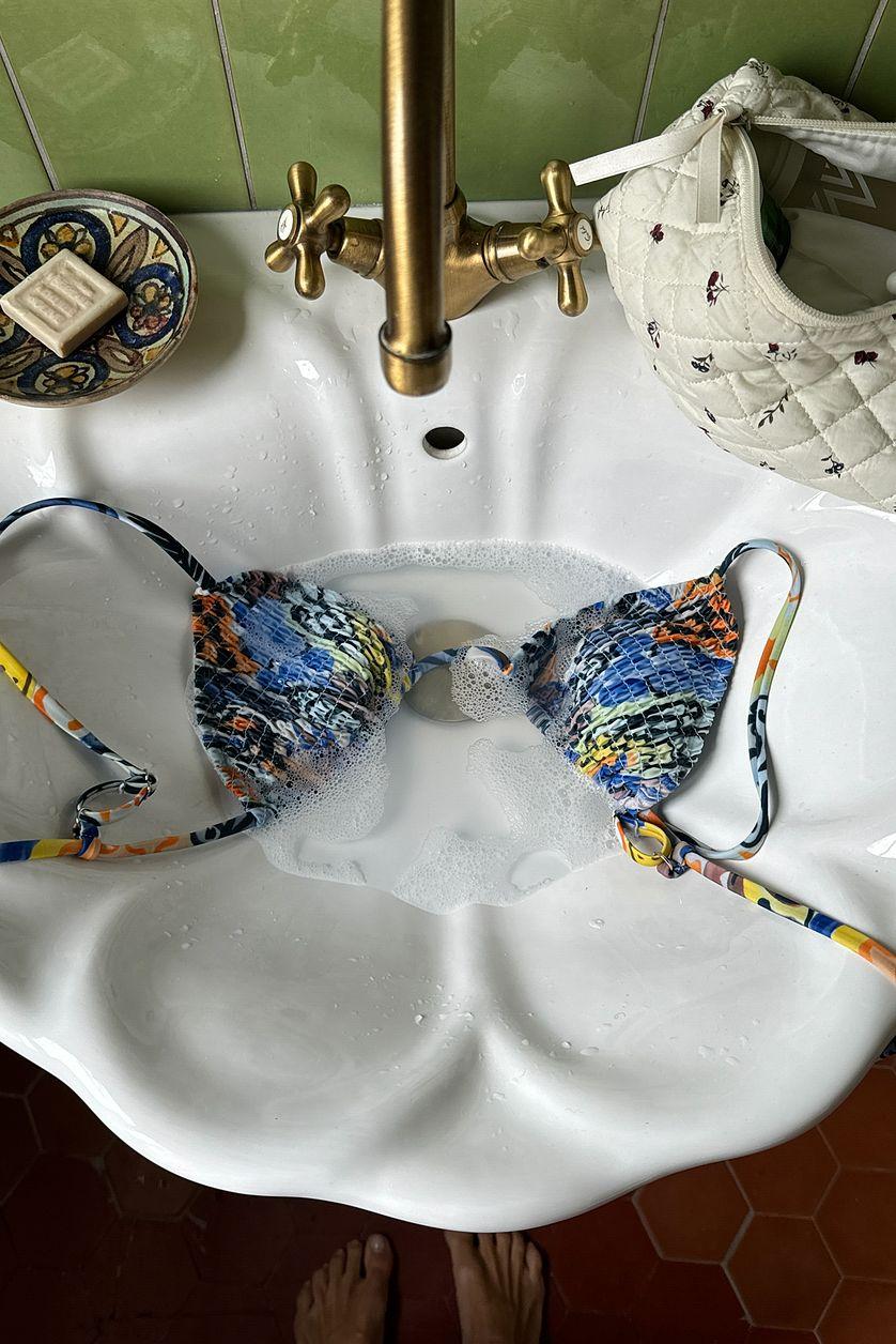 Smocked Triangle Bikini Top Product Image