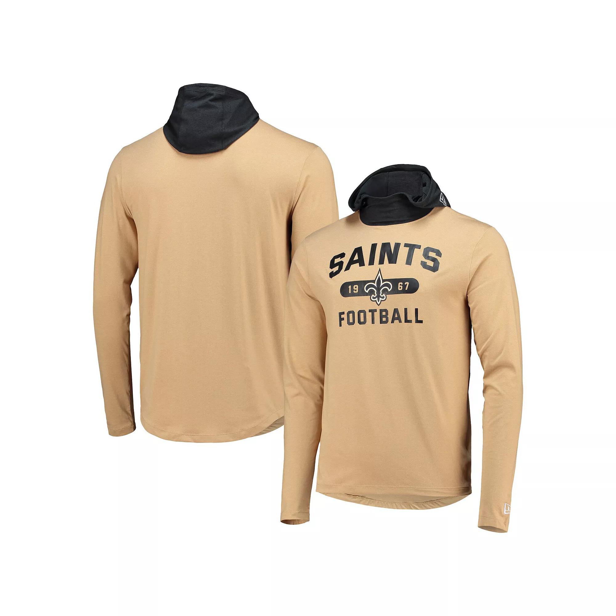 Men's New Era Gold/Black New Orleans Saints Active Block Hoodie Long Sleeve T-Shirt, Size: XL Product Image