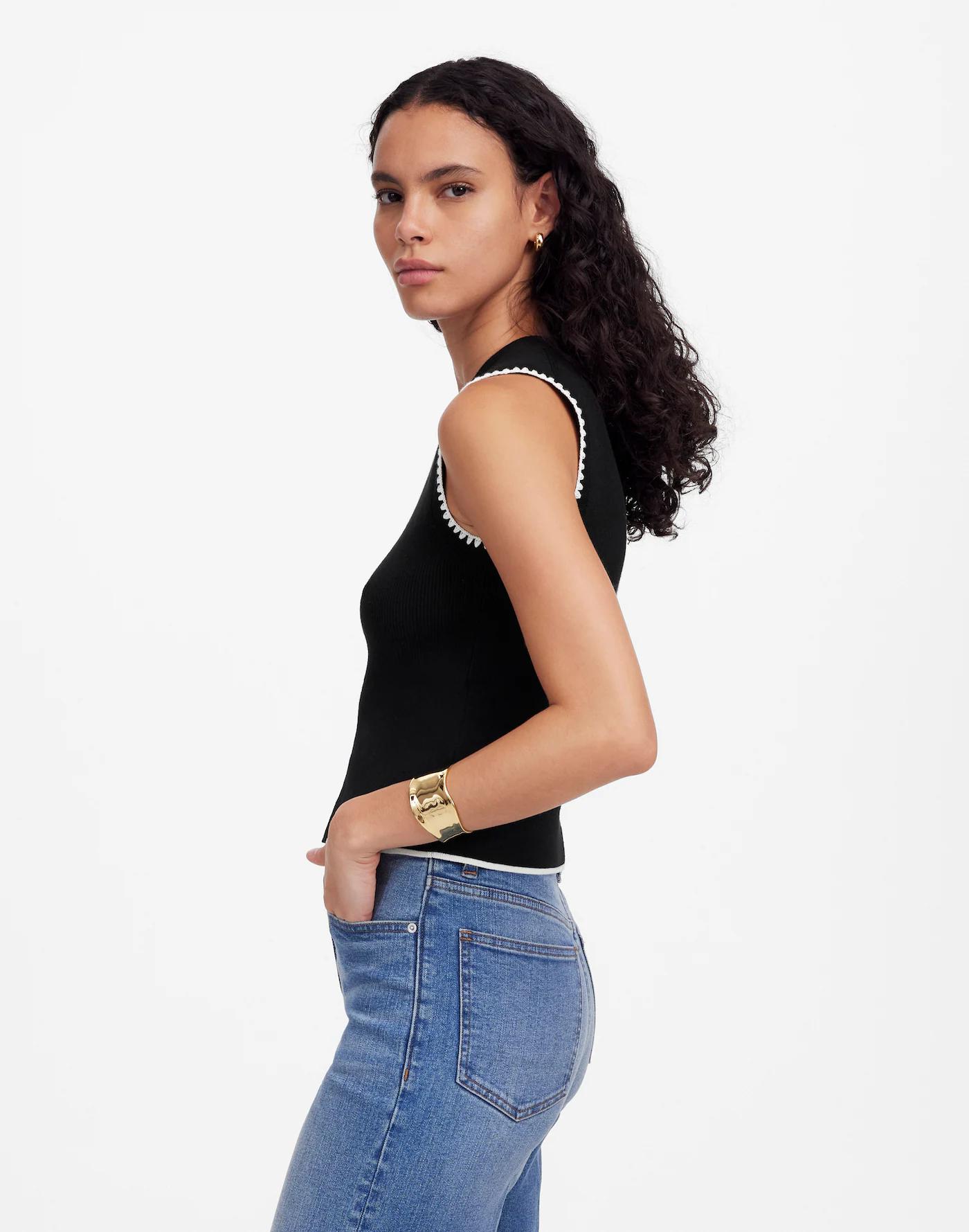 Blanket-Stitch Crewneck Sweater Tank Product Image