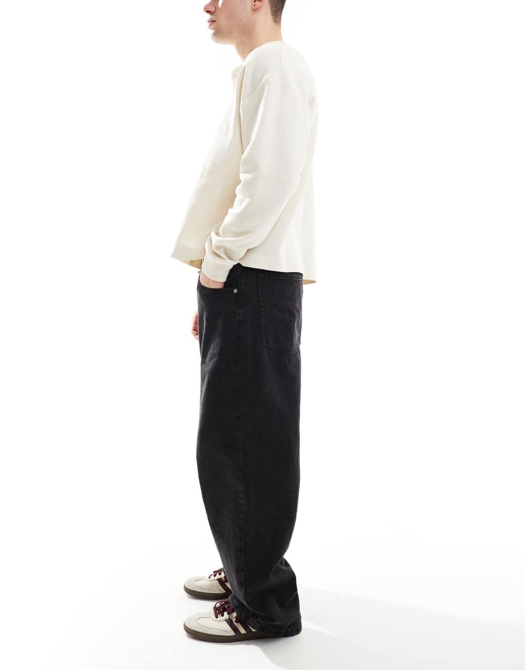 Bershka super baggy fit jeans in solid black Product Image