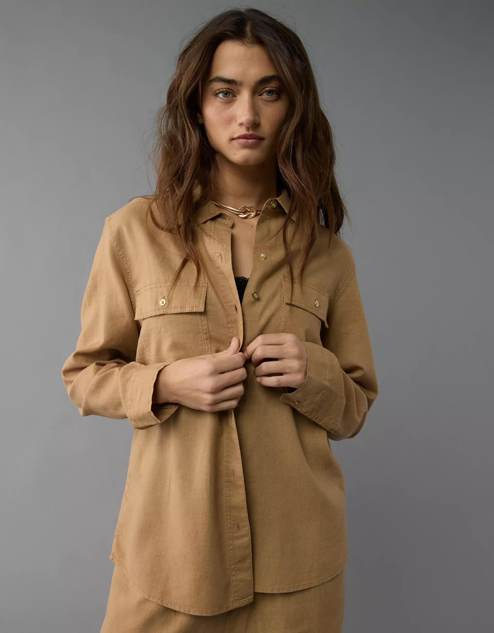 AE Weekend Vibes Linen-Blend Long-Sleeve Button-Up Shirt Product Image