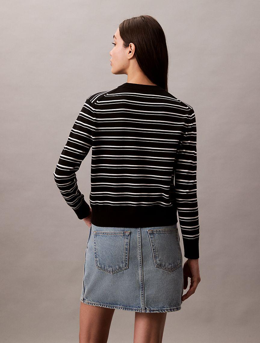 Smooth Cotton Stripe Crewneck Sweater Product Image